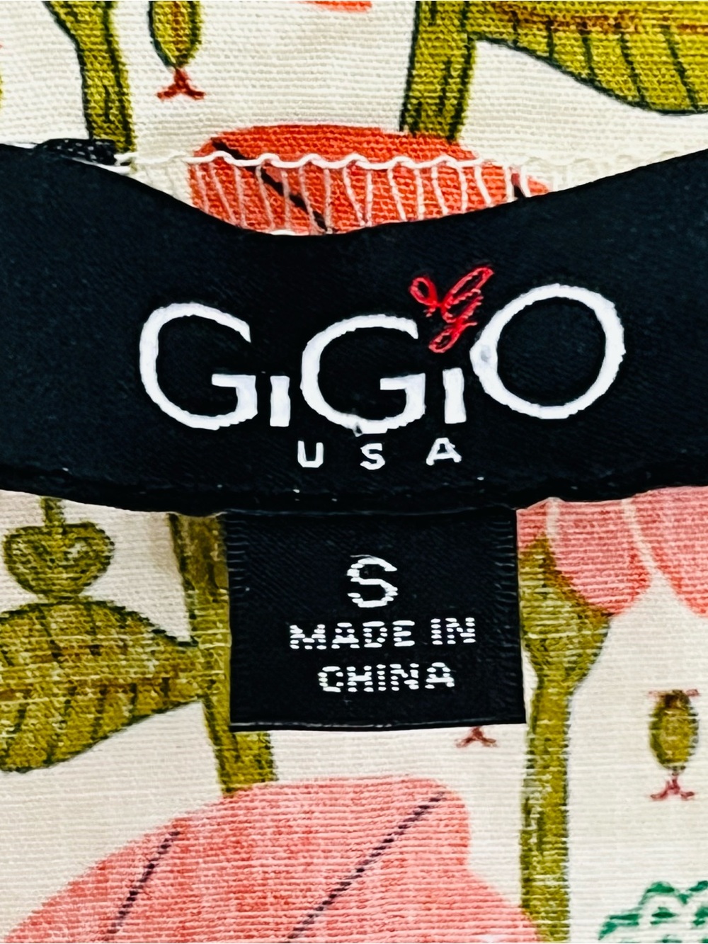 Gigio Babydoll Dress Coral Cream Floral Puffy Balloon Sleeve Pockets S Made/USA - Picture 15 of 16